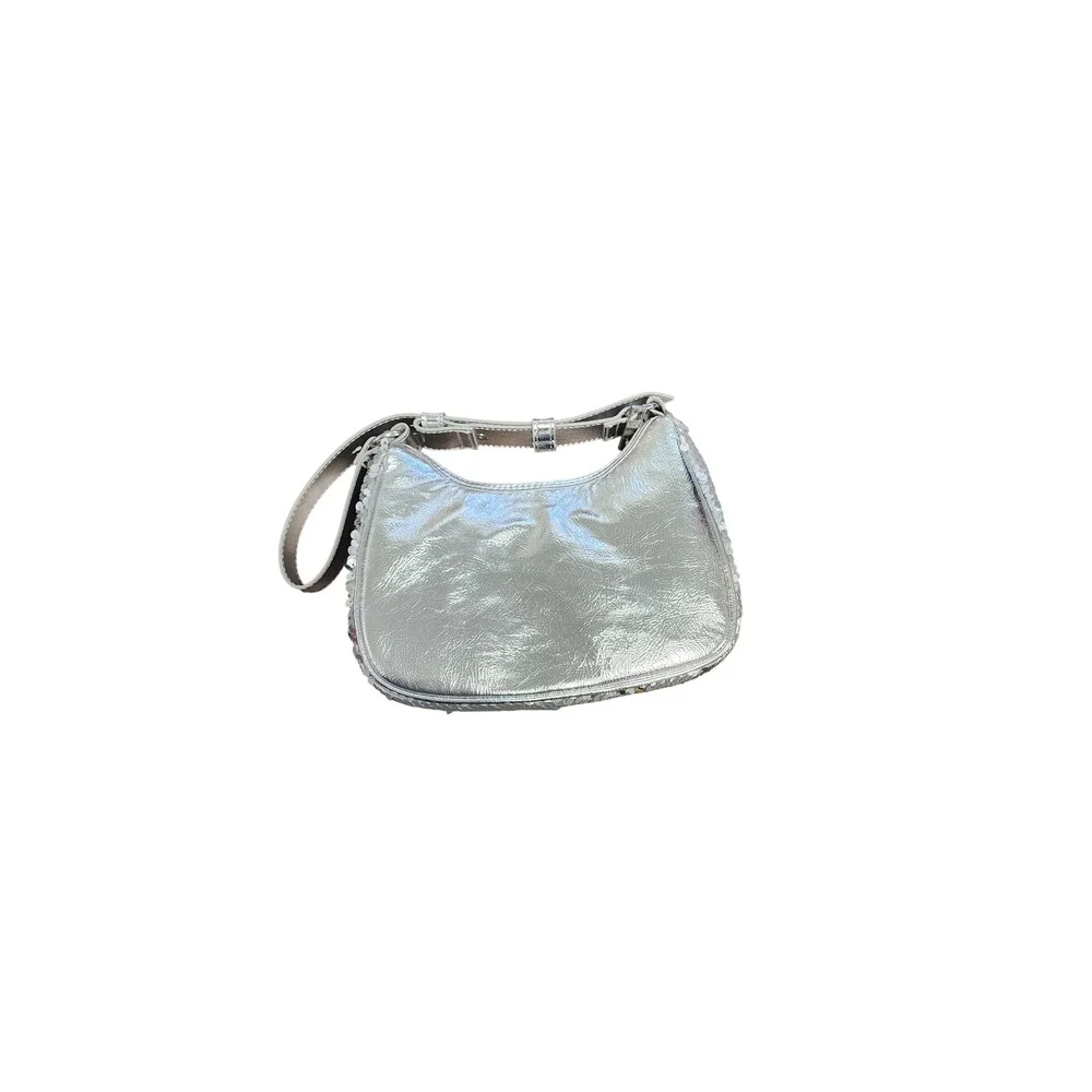 Nicole Miller New York Silver Sequin Hobo Bag Metallic Shoulder Bag NWT‎